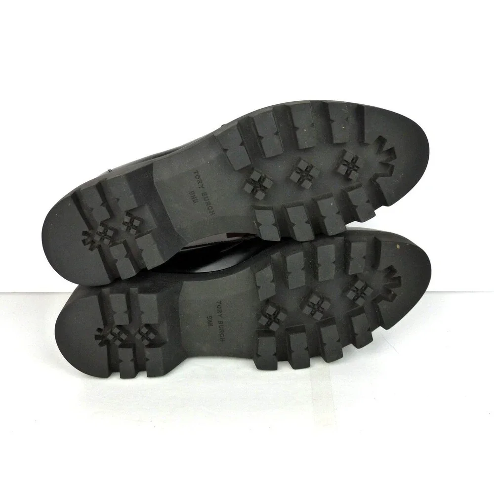Tory Burch Everly Loafers Black Leather Mini Chunky Lug Sole Women 9.5 M Preppy
